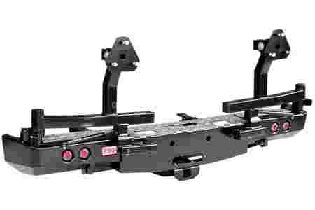 Бампер силовой задний ГАЗ Соболь с площадкой под лебёдку, квадратом под фаркоп, фонарями, 2-я калитками, подсветкой номера, лифт 50 мм