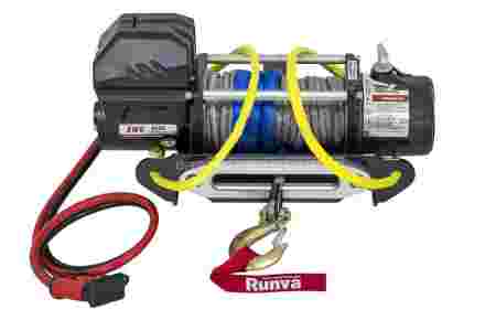 Лебёдка переносная 9000SR c квадратом для фаркопа и проводами в сборе, синтетический трос (облегченная)