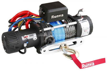 Лебёдка электрическая 12V Runva 12000 lbs 5700 кг (синтетический трос)